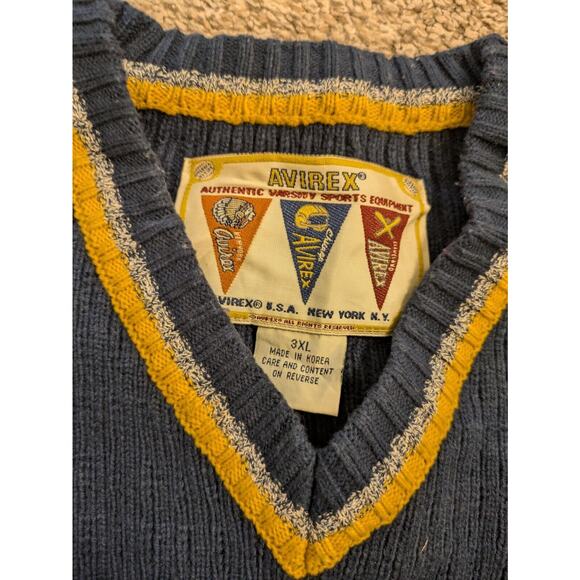 Vintage Y2K Avirex Men's Pullover Sweater Spellout Navy Blue Size 3XL V-neck. - Picture 3 of 6